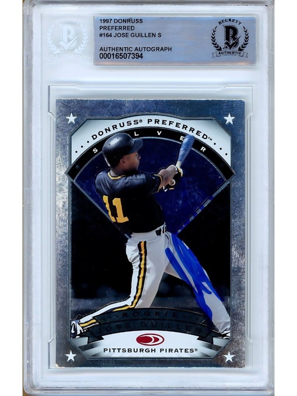 Jose Guillen Signed 1997 Donruss Preferred #164 Silver RC Pirates BAS Slab Auto